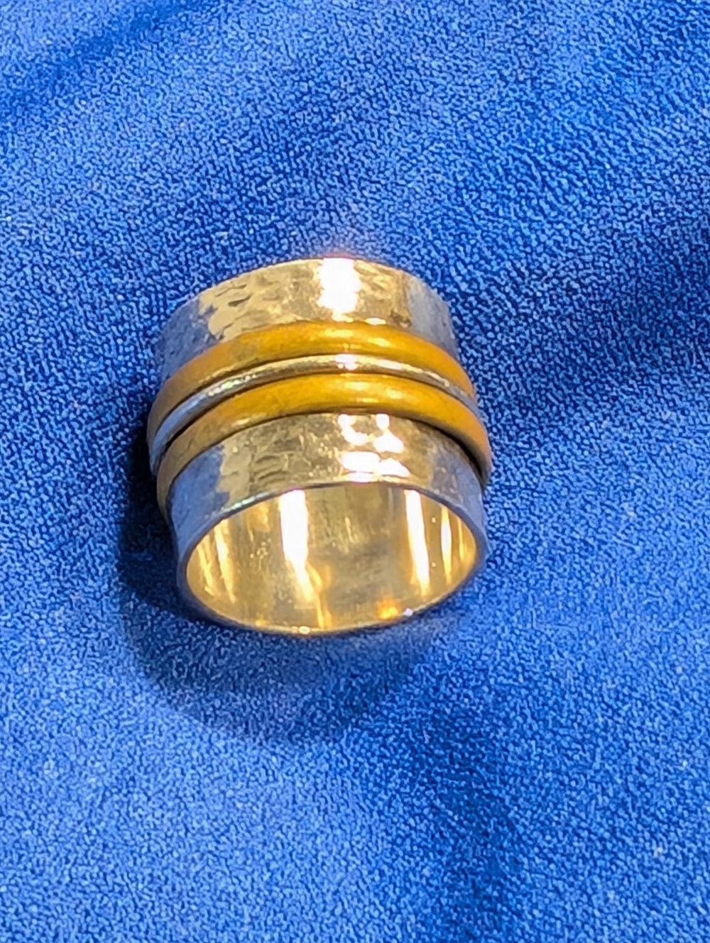 Hammered Sterling Silver and Brass Spinner Ring - Size 6